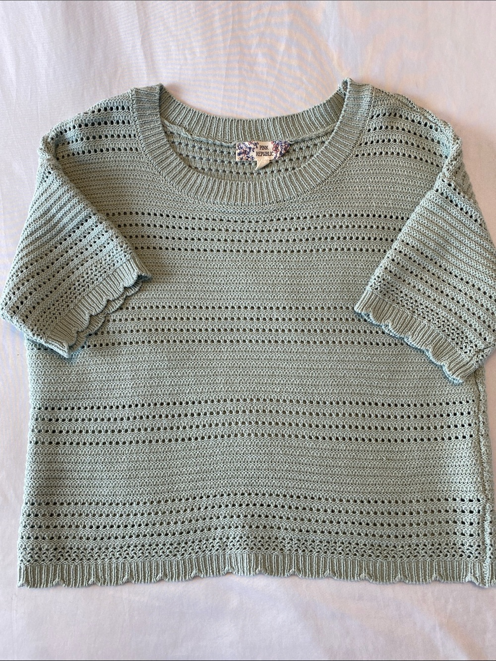 Pink Republic Light Sage Green Open-Knit Scoop Neck Sweater